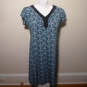 Chico's Geometric Blue, Black & White Dress - 3XL